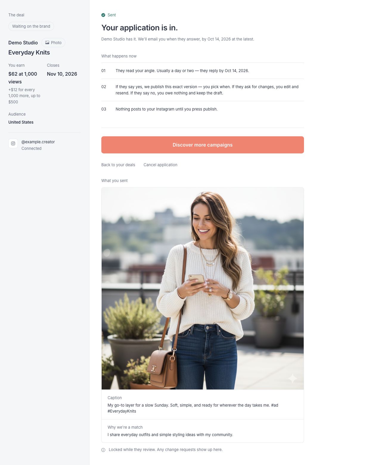 Submitted application with Waiting on the brand status and next steps